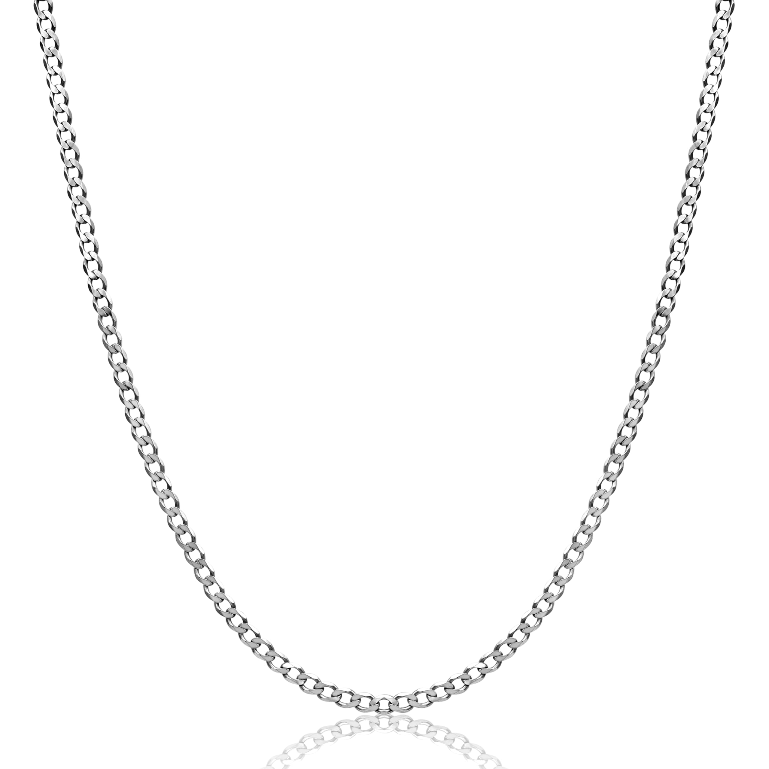 AKA GioielliCadena Eslabón Plano 2.8 mm Plata De Ley Esterlina 925 Rodio - Collar Mujer Hombre Longitud: 40 45 50 55 60 70 cm