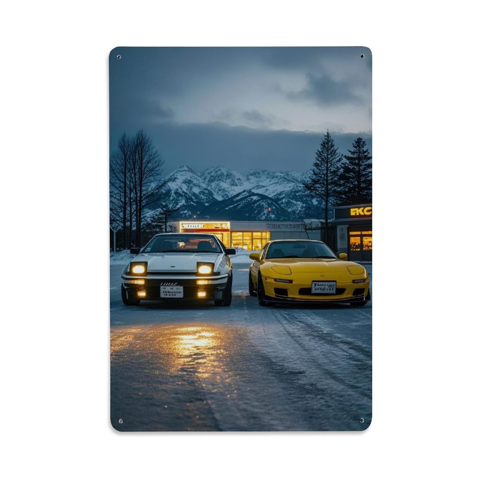 JDM Sport Car AE86 AND RX-7 Racing Car Supercar Metal Tin Sign Plaque Wall Decor for Cafe, Club, Garden Metal Poster 8x12Inch
