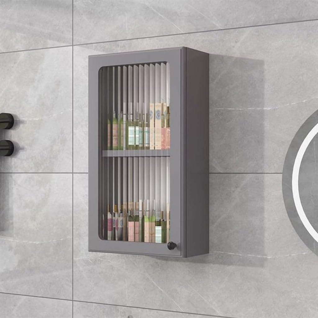 WUDLi 2 Tier Bathroom Medicine Cabinet with Tempered Glass Doors, Wall-Mounted Makeup Organizer, Punch-Free Cosmetic Storage Rack, Kitchen Hanging Cabinet (Color : White, Size : 35 * 15