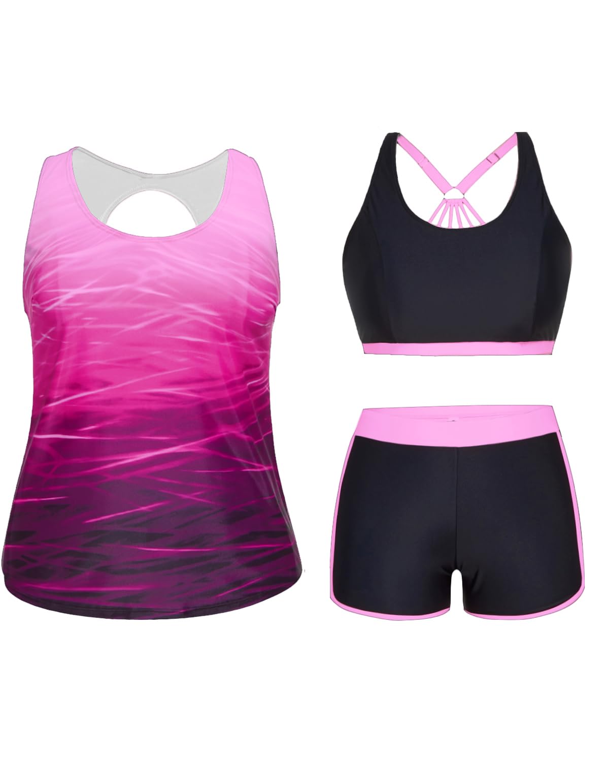 Holipick Women Plus Size Swimsuits - Athletic 3 Piece Tankini with Shorts
