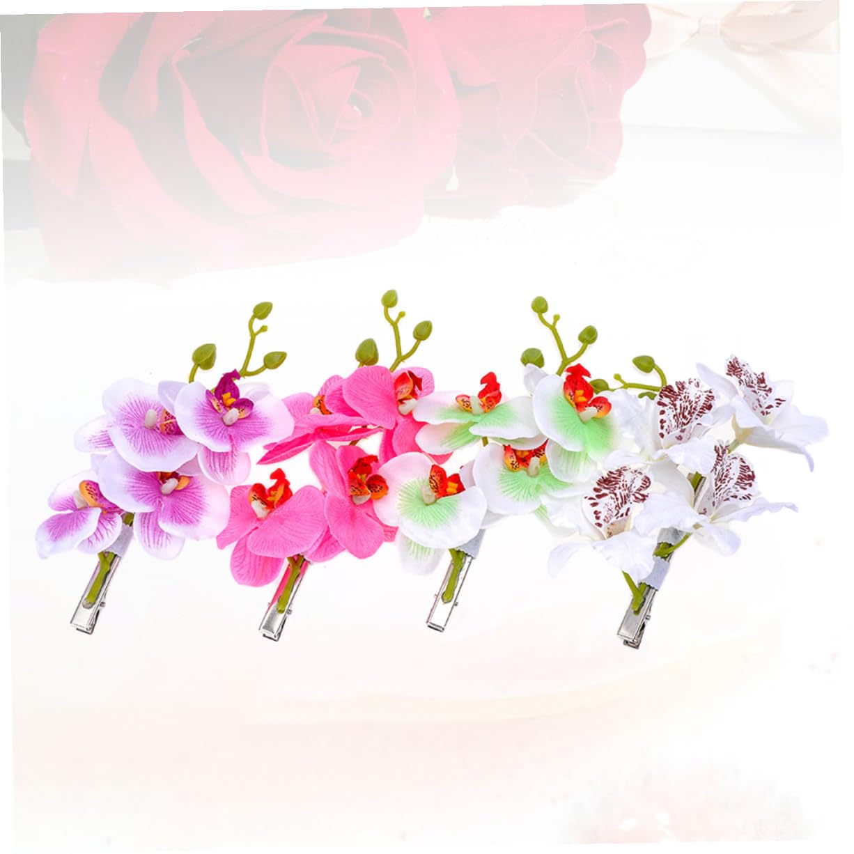 TOYANDONA Pince à Cheveux Orchidée Phalaenopsis Couleur Aléatoire en Tissu et Métal 4 Pièces Accessoires Décoratifs pour Filles et Femmes pour Mariage et Fête Musicale