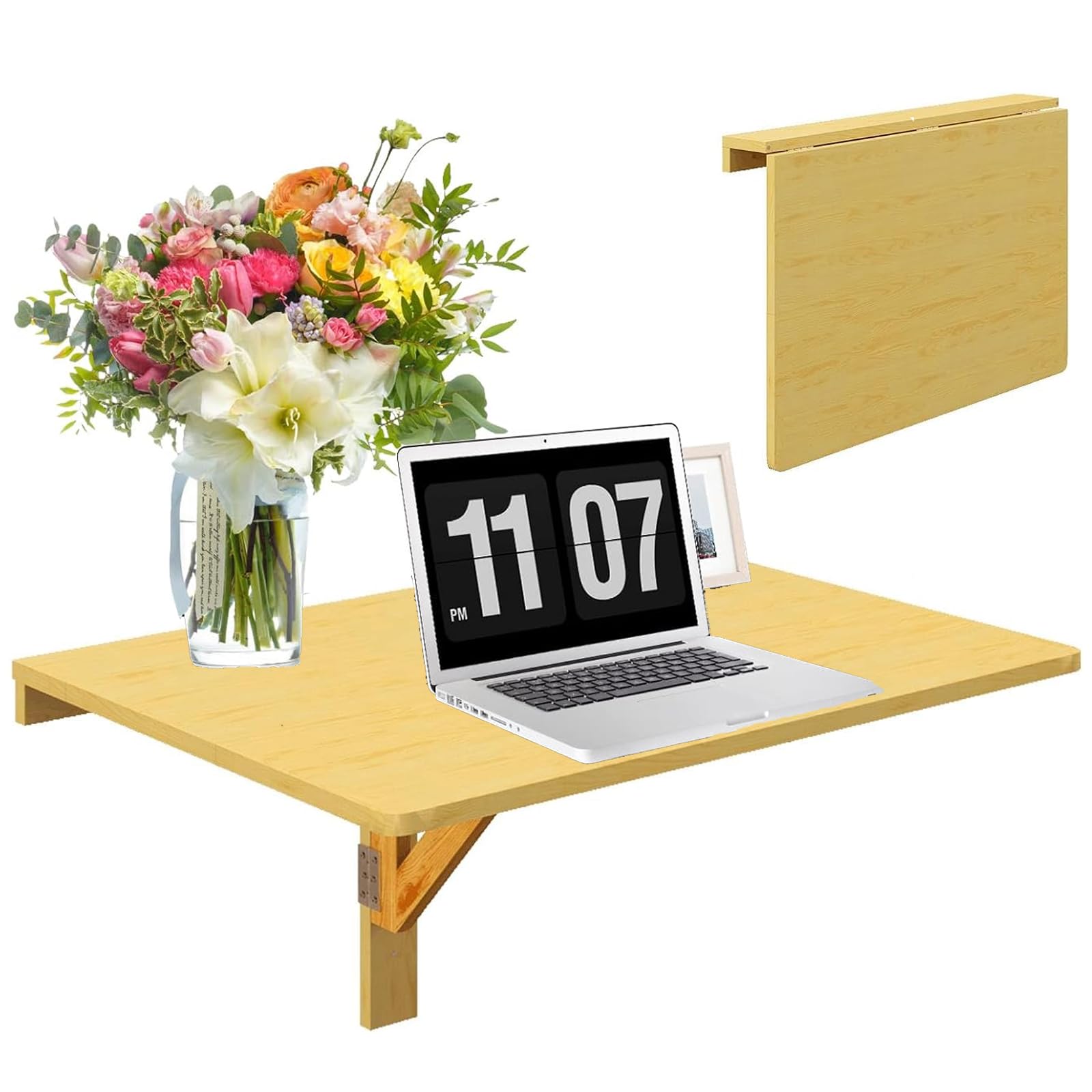 Wall Mounted Table, Folding Multi-use Drop-Leaf Laptop Desk, Space Saving Hanging Table for Study, Bedroom and Living Room (Natural)