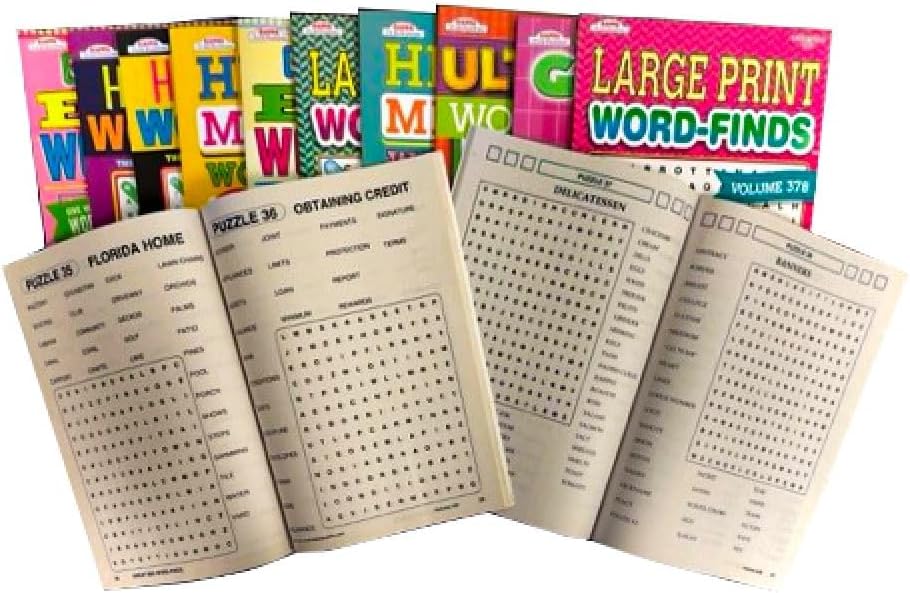 Idea Liftoff™ 18 Pack Assorted Large Print Word-Finds,Crosswords & Digest Word-Finds Puzzles for Adults. 12 Large Size and 6 Digest Size. (LG 8x10) (DG 5x8)