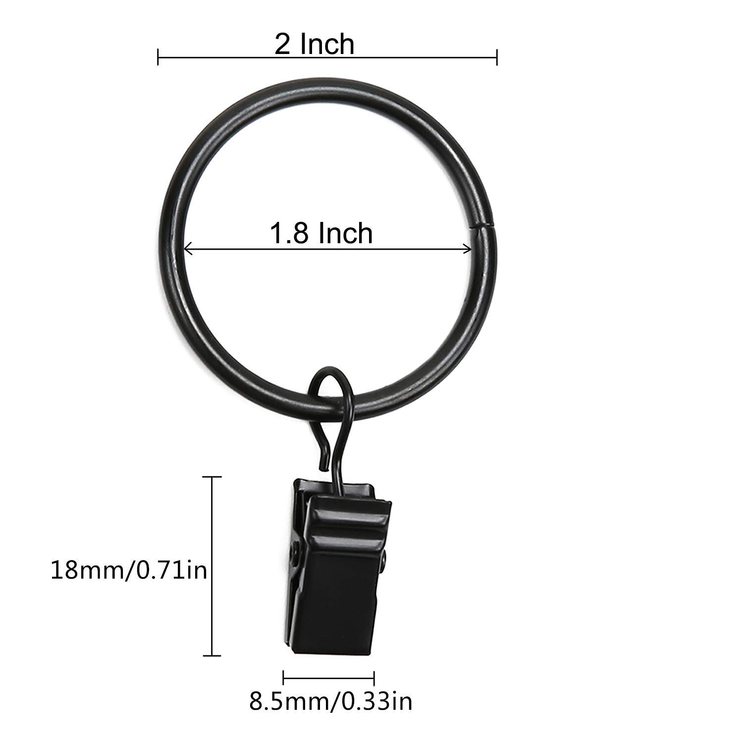 40 Anelli In Metallo Con Clip Per Tende - Diametro Interno 45 Mm, Colore Nero, Robusti E Antiruggine
