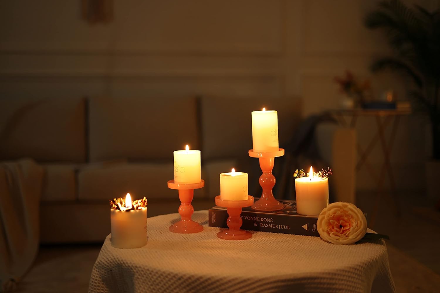 GMWD 3 Pcs Glass Candle Holder Set Clear, Pink Candlesticks Holders Pillar Taper Candles Tealight Stand for Wedding Centerpieces Home Decorations Dining Table - Image 8