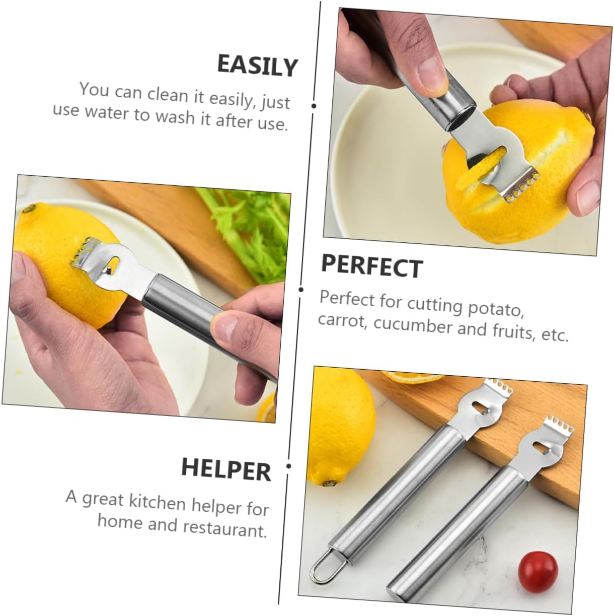 3Pcs Stainless Steel Lemon Grater Zester and Peeler Tool Set