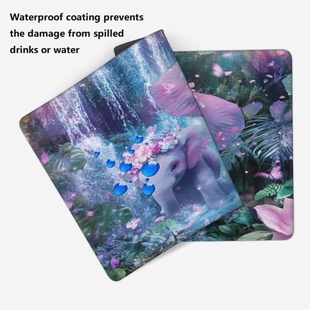 Tappetino Mouse XXL 1200x600mm Elefante Grande Mouse Pad, Tappetino Scrivania con Bordi Cuciti, Grande Mousepad Gaming con Base Antiscivolo per Giocatori, Ufficio e Casa (Cascata Fiore) -MP1564