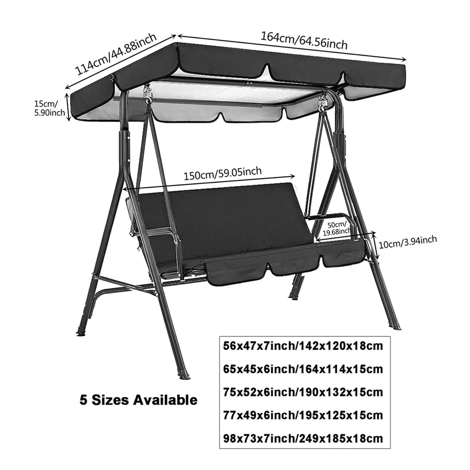 4,249x185x18cm,Tetto di Ricambio Universale per Dondolo da Giardino a 3 Posti, Copertura di Ricambio per Dondolo, Tettuccio Dondolo con Tetto Parasole E Tessuto Impermeabile Swing Canopy