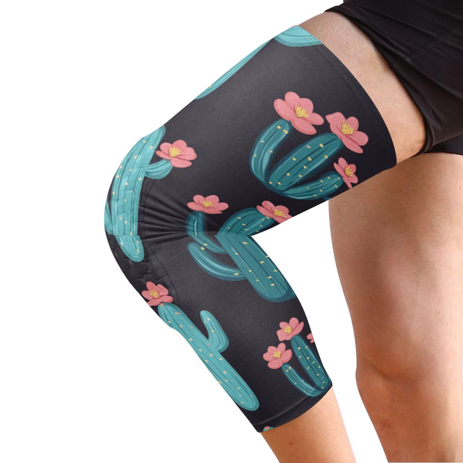 JUNZAN Pink Cactus in Black Basketball Knee Pads for Youth Kids Wrestling Knee Pads with Sleeves Sport Kneepads for Volleyball Football