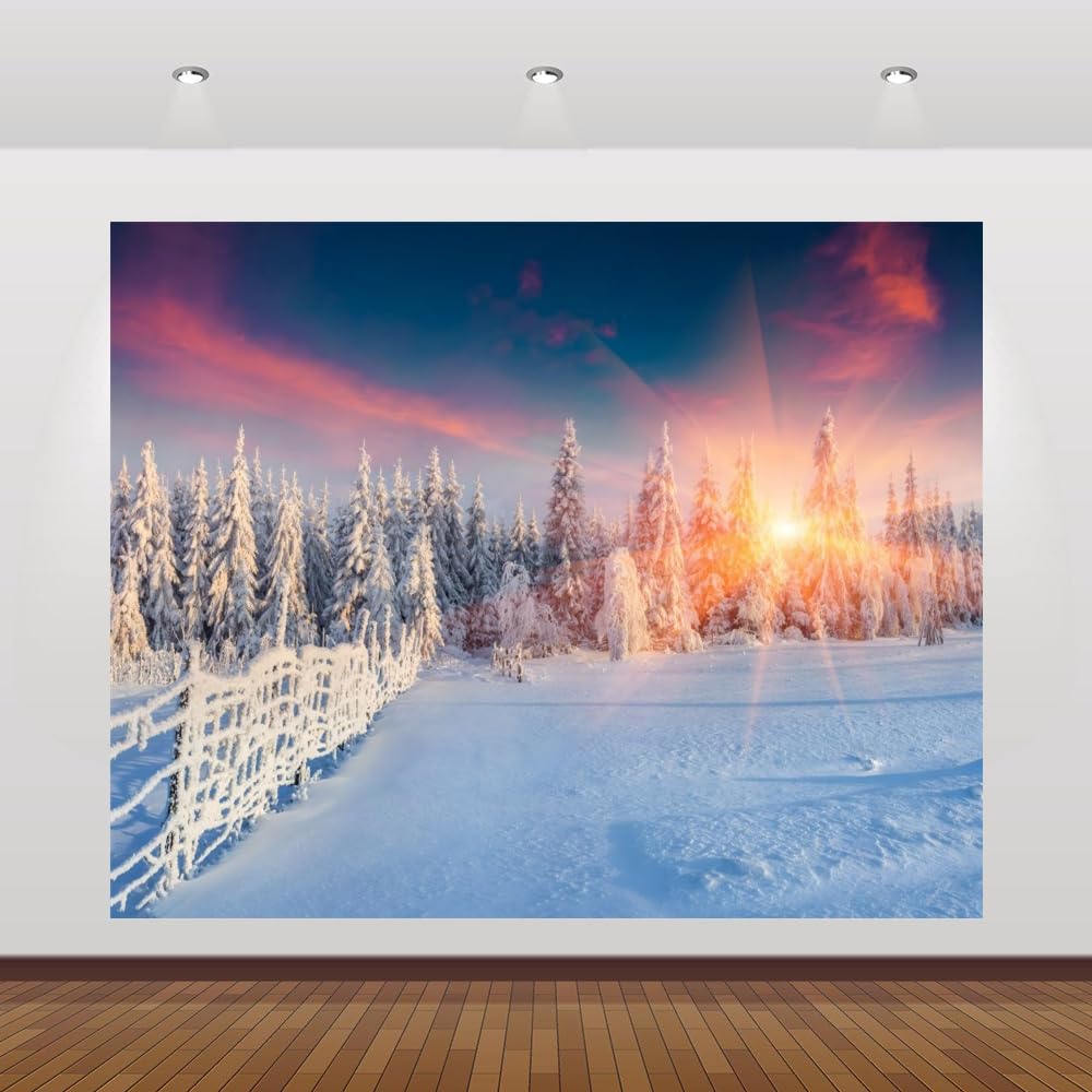 Winter Wonderland Backdrop 10x8ft Forest Xmas Tree Snow Photography Background Winter Scene Photo Backdrop Christmas Holiday Party Decorations Banner