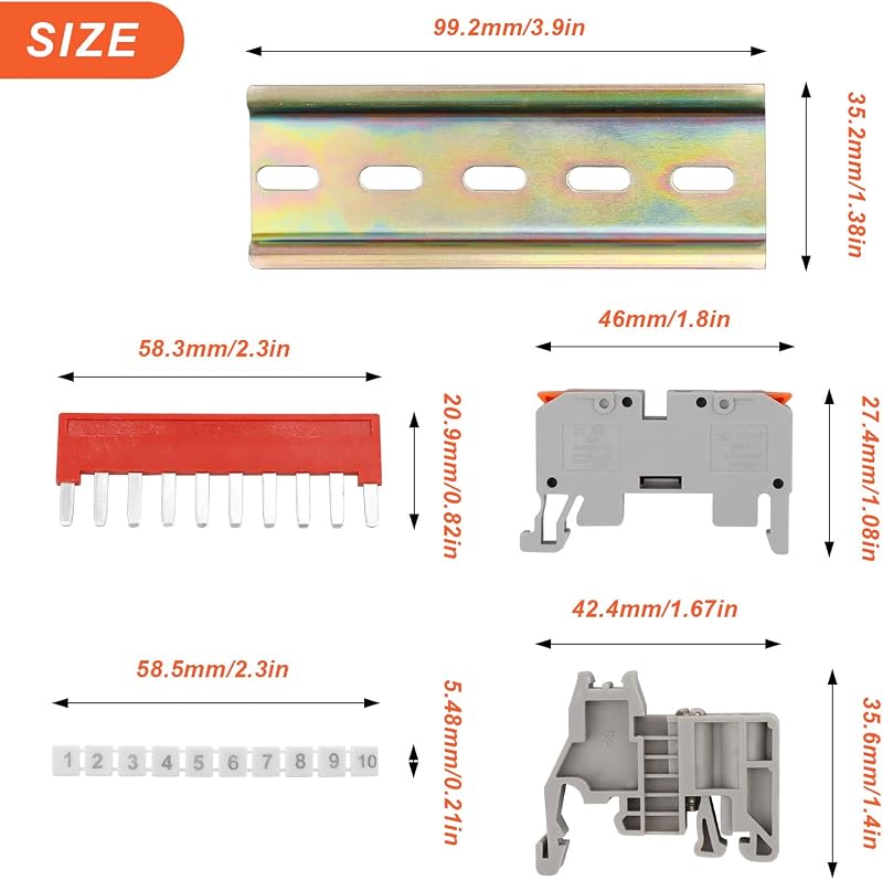 SRJQXH DIN Sínes Sorkapocs, Gyors Vezetékkötő Blokk, Lángálló, 0.5-2.5 mm² Kábelekhez, Elektromos Csatlakozó Elosztó, 32A, Réz, Szerelhető