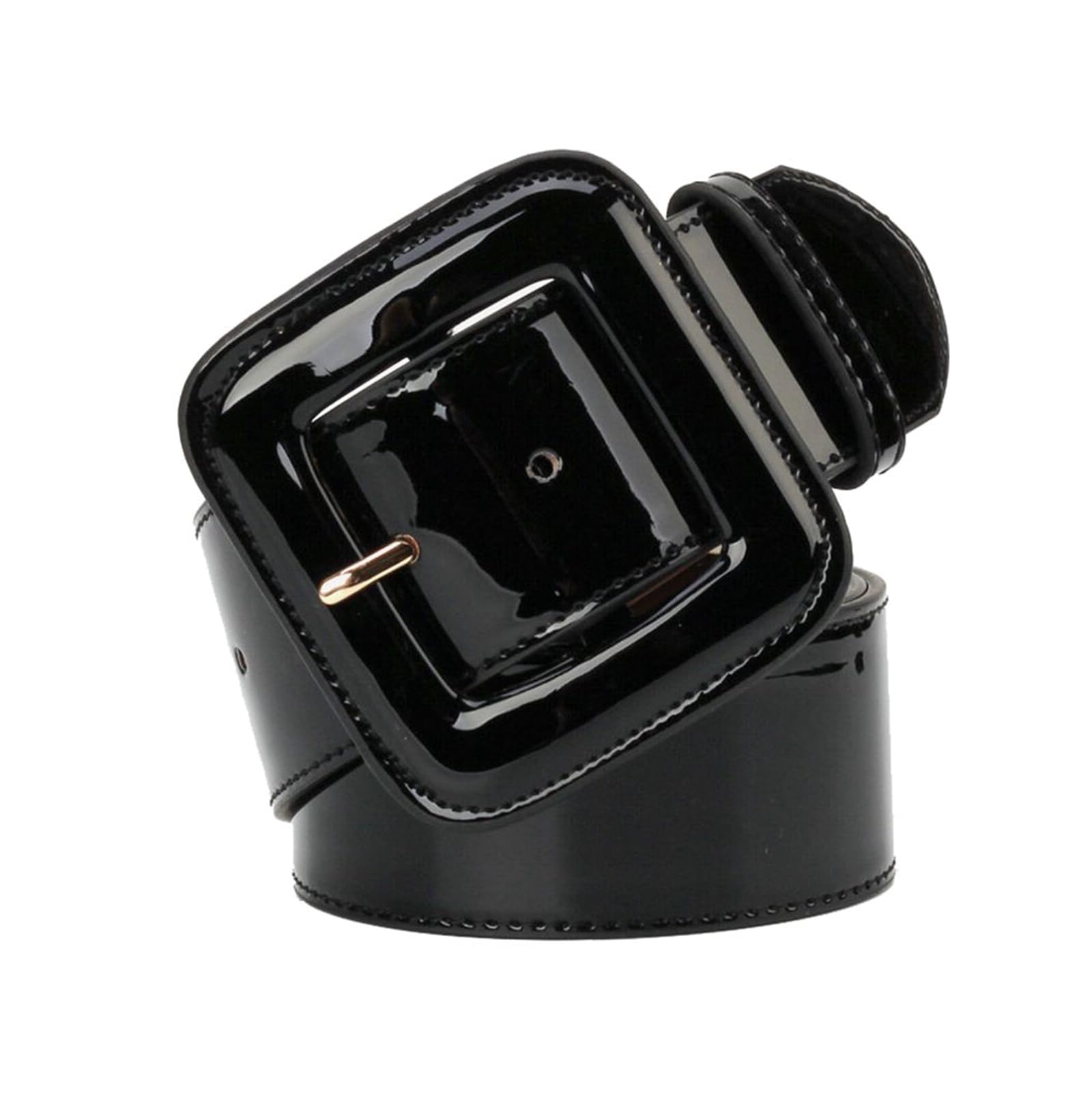 NIUXICH 4.8 cm Wide Belt Female Dress Belts Patent Leather Black/Red Women Dress Decorative Belt, Black, 103cm