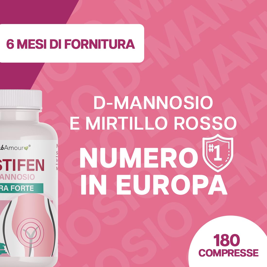 D-MANNOSIO (Dura 6 Mesi) 180 Compresse Alto Dosaggio e Assorbimento I D-Mannosio Da 500 mg. + Mirtillo Rosso E.S. Da 40 mg. | Senza Glutine, Lattosio, Zuccheri e Soia