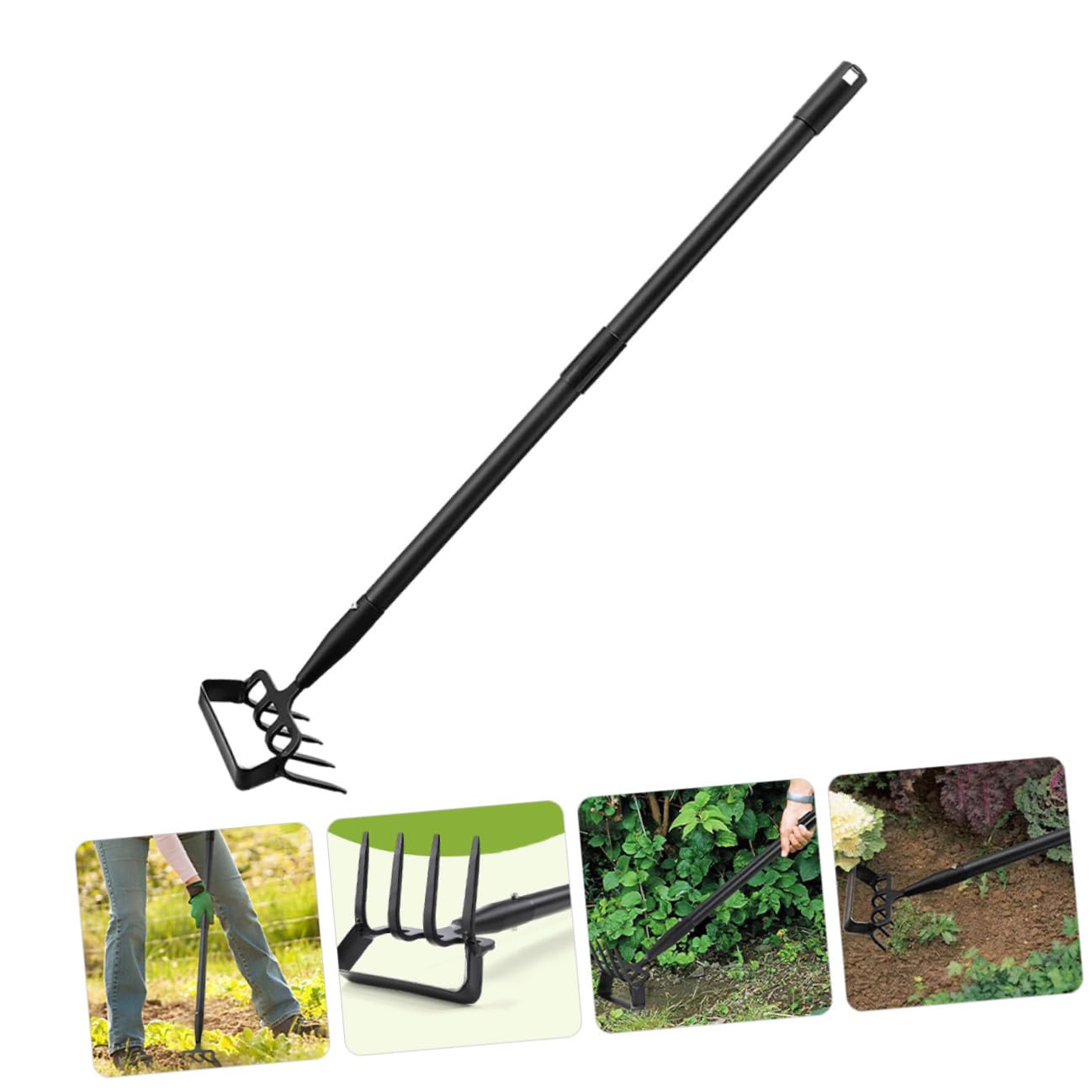 Hemobllo Rastrillo de Jardinería Multifuncional Mango de Acero Inoxidable 1,2 M para Deshierbe y Cavar en Jardín y Huerto, Herramienta Manual Ligera y Portátil para Cuidado Exterior