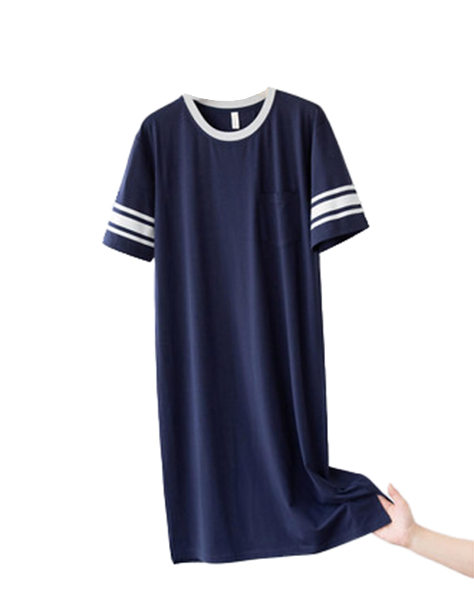 CYGE Herren Kurzarm Nachthemd Modal Baumwolle Gestrickter Pyjama Nachthemd Mittellanger Nachthemd Bademantel