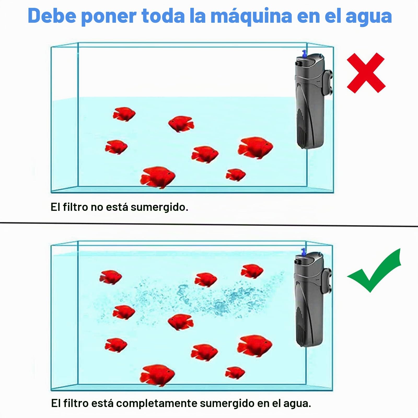 Coospider U-V Filtro para Acuario JUP-01 para 150-300 Litros de Acuario, Bomba de Filtro Subacuática para Acuarios 800L/h Verde Eliminador de Algas Filtro Interno con 1 Bombilla de Repuesto 9W + 2