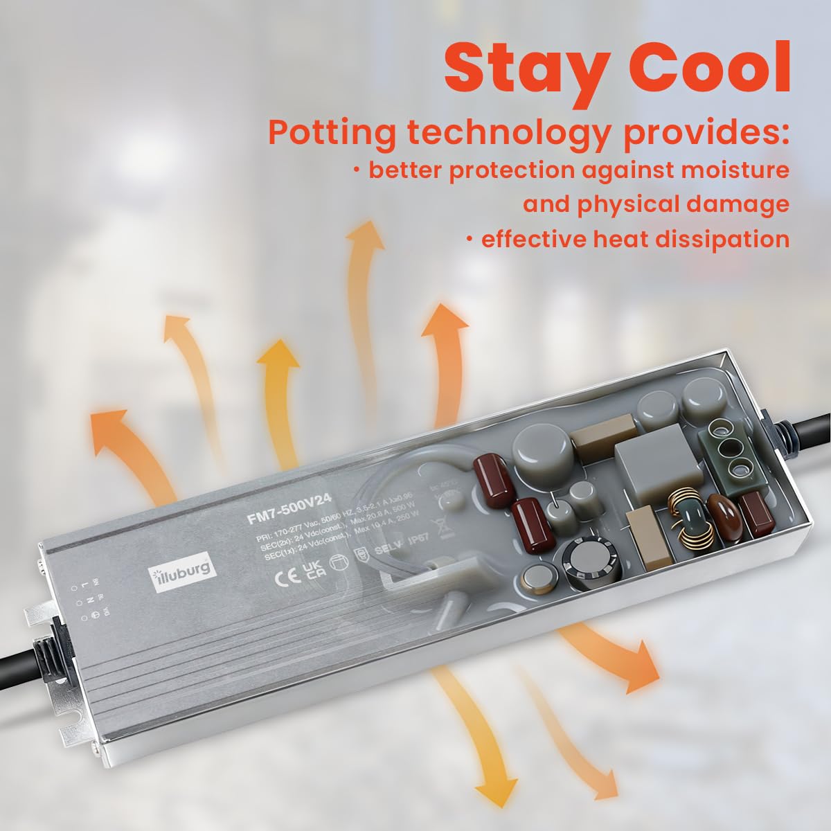 Transformador LED 24V 500W Impermeable IP67 Sin Parpadeo para Tira LED Fuente de Alimentación Driver