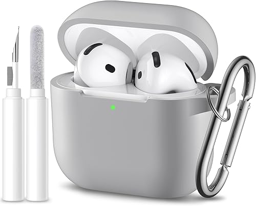 Vista 18 de Funda protectora completa de silicona suave para AirPods 4 con llavero y kit de limpieza, compatible con Apple Airpods 4 para mujeres y hombres