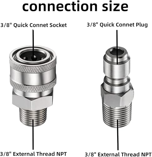 Miniatura 2 de QYZZRS Accesorios de conexión rápida para lavadora a presión, pistola rociadora de acero inoxidable NPT de 38 pulgadas, kit de desconexión rápida,