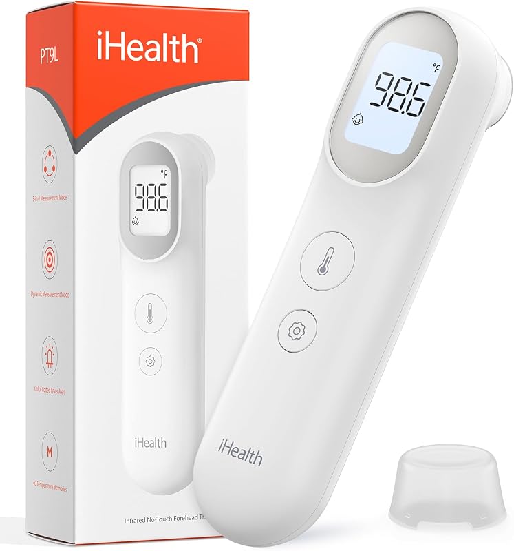 Infrared Digital Thermometer for Adults, Baby, PT9L White | 3-in-1 Mode & 3-Color Prompt, Fever Alarm & Silent Mode, Forehead & Object Detection, 40 Memory Storages