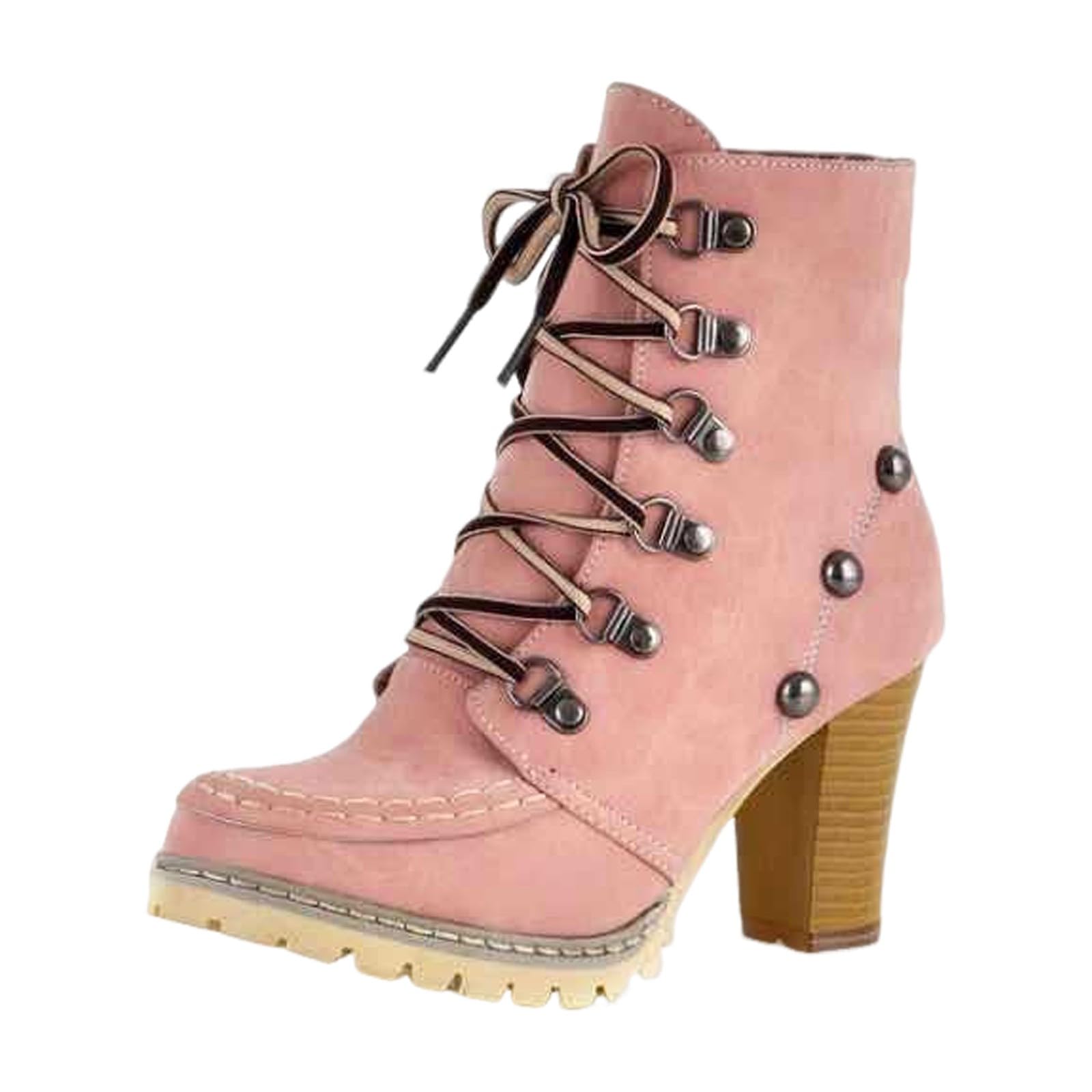 Womens Cowboy Ankle Boots Lace-up Pointed Toe Chunky Block Heel Motorcycle Short Booties Winter Riding Shoes