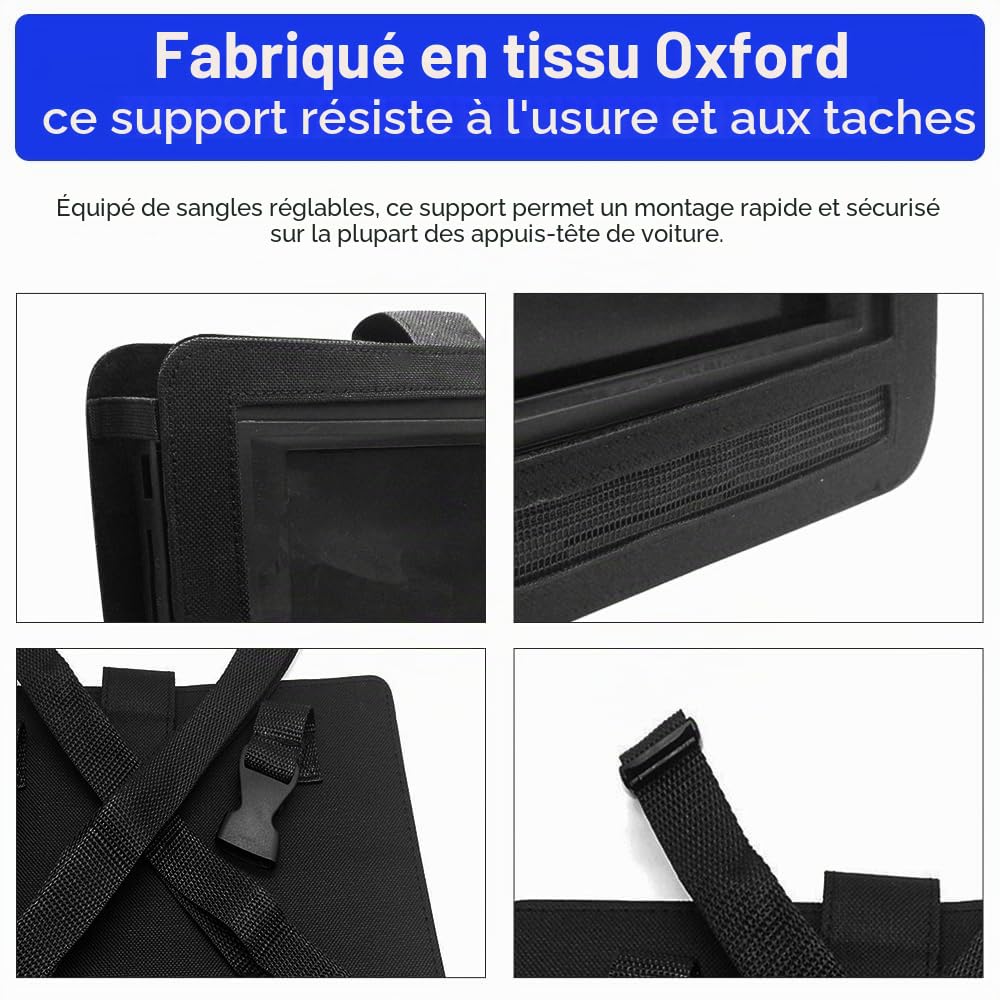 Riloer Sunwan Support de fixation pour appuie-tête de voiture, 3 tailles pour tablette, lecteur DVD, lecteur DVD portable pivotant et rabattable (25,4 cm, noir)
