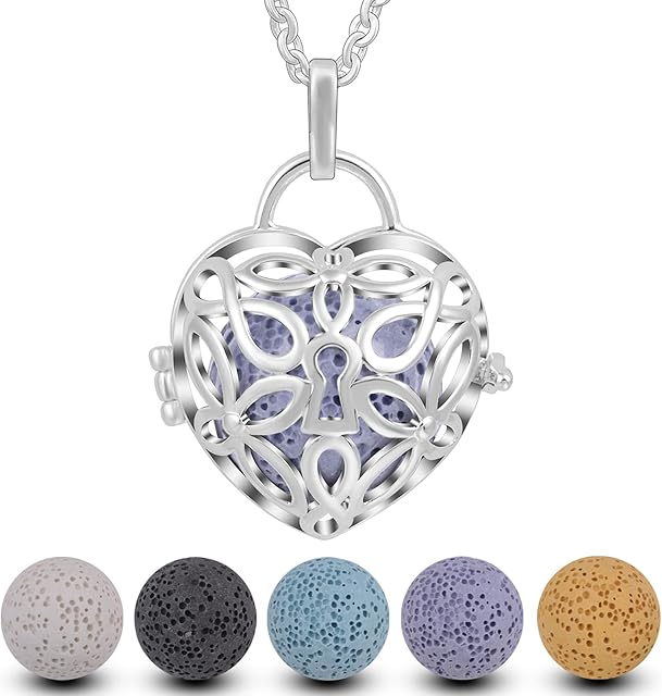 INFUSEU Aromatherapy Jewelry Essential Necklaces, anxiety relief Oils Diffuser for Women Girls, Silver Plated Celtic pattern Pendant with 24" Chain & 7 Reusable Lava Beads