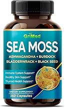 Premium Sea Moss with Ashwagandha, Burdock Bladderwrack, Black Seed for Immune System, Skin, Digestion & Energy- Made in The USA (150 Count (Pack of 1))