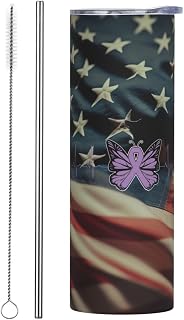 Purple Butterfly Ribbon Heartbeat Pancreatic Cancer Awareness Tumbler 20 Oz Stainless Steel Mug Coffee Tumblers Travel Car Mugs7