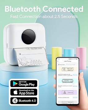 Mini Sticker Printer Notebook Buddy Portable Printer Small Thermal Printer Label Maker Photo Printer DIY Student Gift for iPhone Android Inkless Pocket Printer Colorful Paper with 5 Pens White