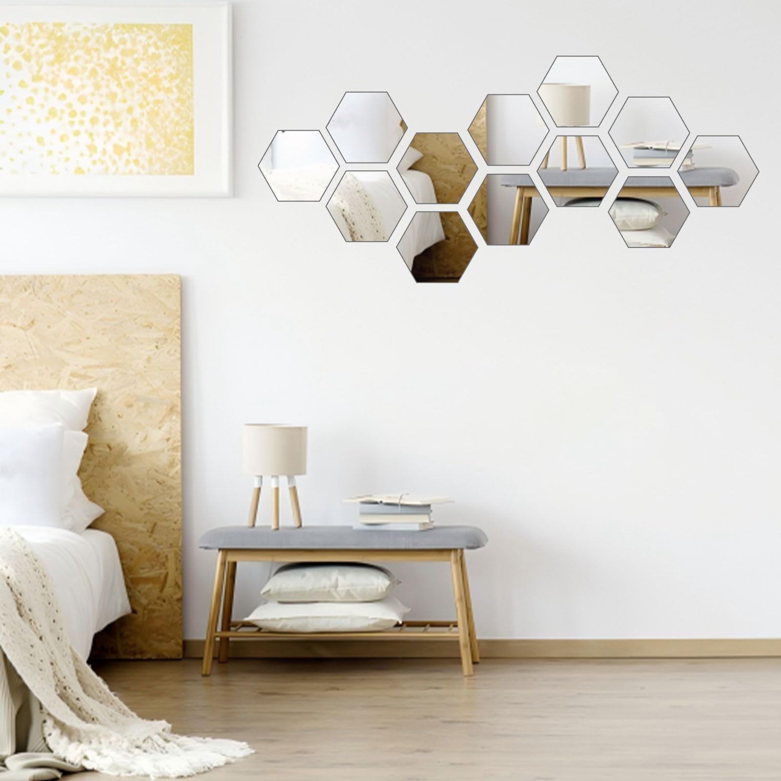 Hexagon Mirror Glass Tiles - 20.5 X 18cm/8 X 7 Inches - Stick On Wall (9 Pack) | UK - View #7