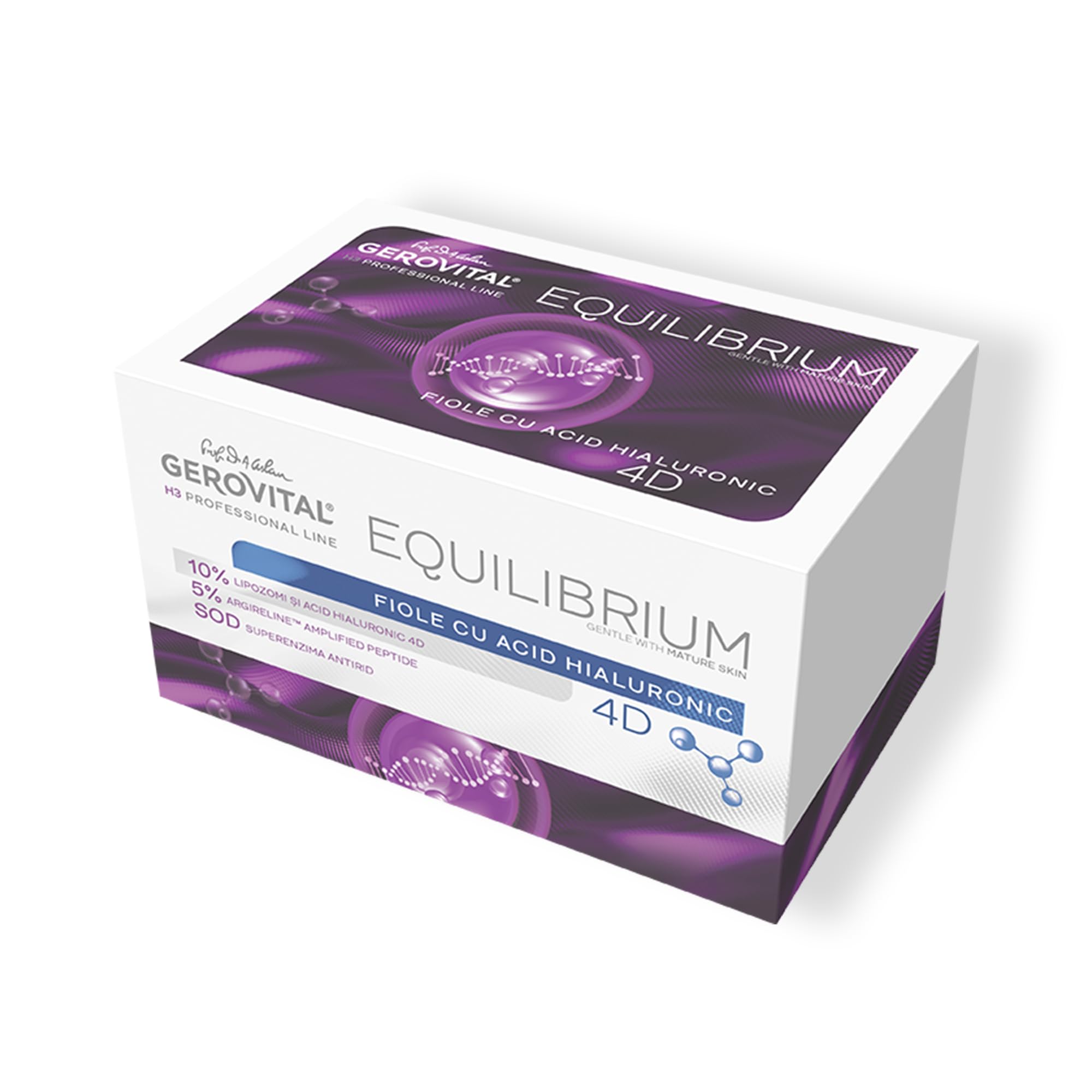Gerovital H3 Equilibrium Ampollas Ácido Hialurónico 10% 4D + Argireline 5% – Sérum Antiedad Efecto Relleno, Hidratación Profunda, Piel Madura, Mujeres Hombres, 20 × 2 ml