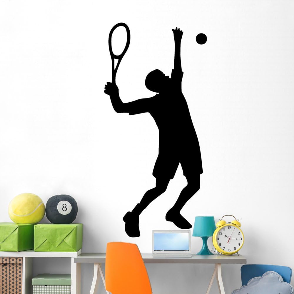 Wallmonkeys Serving Tennis Wall Decal Peel and Stick Graphic (72 in H x 37 in W) WM96117