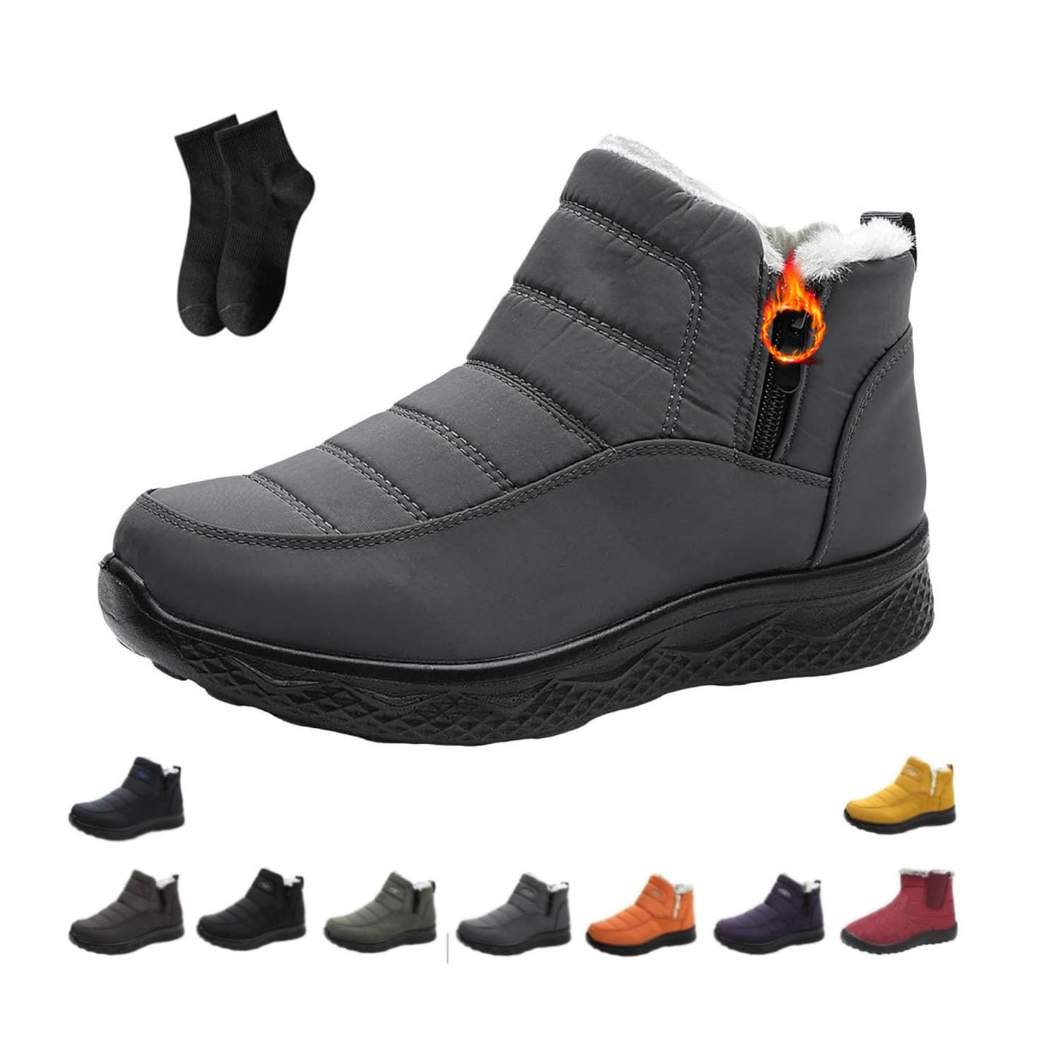 Winter Boots for Women Wide Width Warm Fur Lined Snow Boots Waterproof Slip on Ankle Walking Boot Comfortable