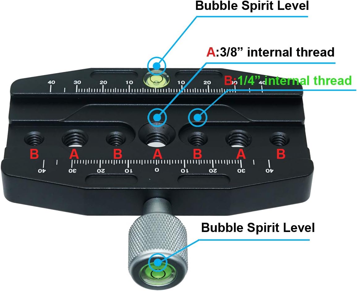 SIOTI Tripod Ball Head Mount Clamp, Quick Release Plate Clamp, Quick Release Plate Mount with 2×Bubble Spirit Level for DSLR, Camcorder, Projector, Heavy Video Camera (110mm QR Clamp)
