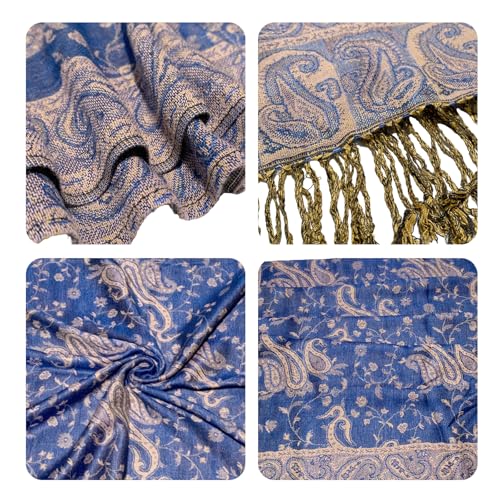 Image of Pashmina Scarf for Women Shawls and Wraps Reversible Paisley Vintage Jacquard Soft Silky Rave Scarves Men