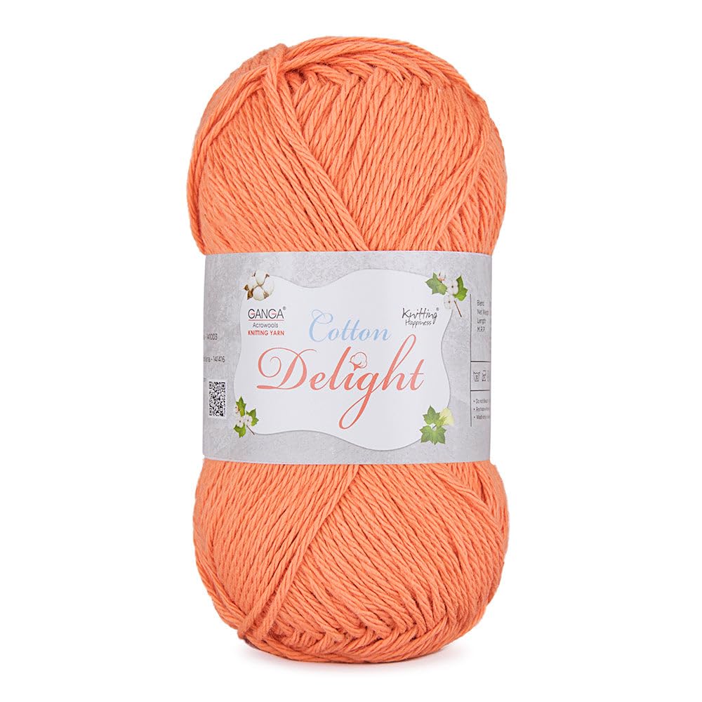 Ganga Acrowools Cotton Delight, Dk Weight Cotton Yarn, Oekotex Class L Certified 100G, 169M (Cinnabar Orange)