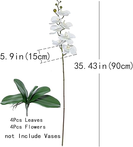 Miniatura 2 de Planta de orquídea artificial, 35 pulgadas, 4 piezas de flores Phalaenopsis con hojas, tallos de orquídea de tacto real para decoración del hogar