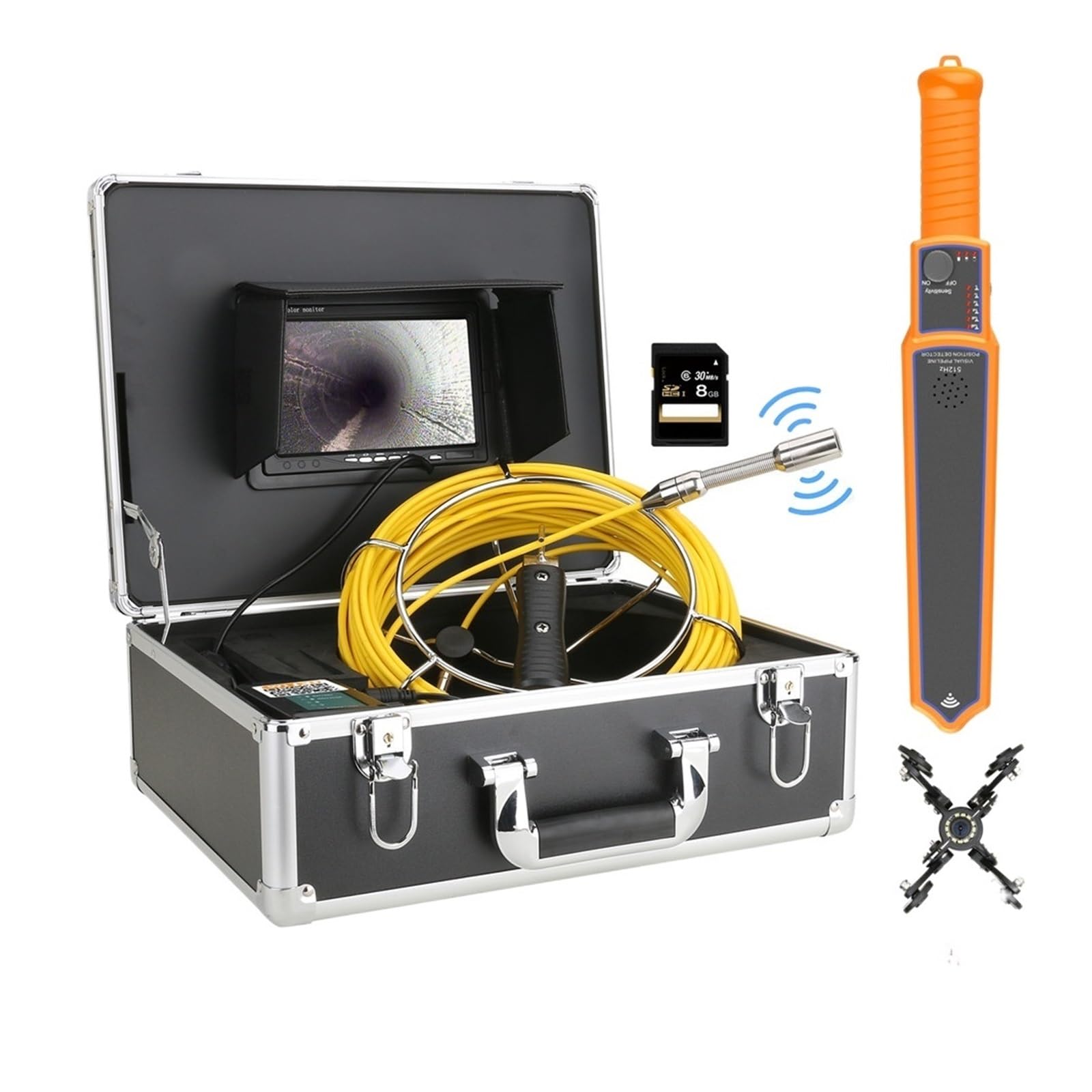 Endoscopio Cámara de vídeo inspección tuberías alcantarillado DVR con Monitor 7 "con contador medidor Autonivelación automática 512HZ localizador 22MM IP68 HD(20m,DVR-Receiver)