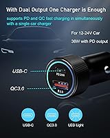 Vista 6 de Cargador de coche USB C, paquete de 2, adaptador de encendedor de cigarrillos de 38 W, 12 V, salida USB, PD/QC, carga rápida, enchufe para iPhone 16
