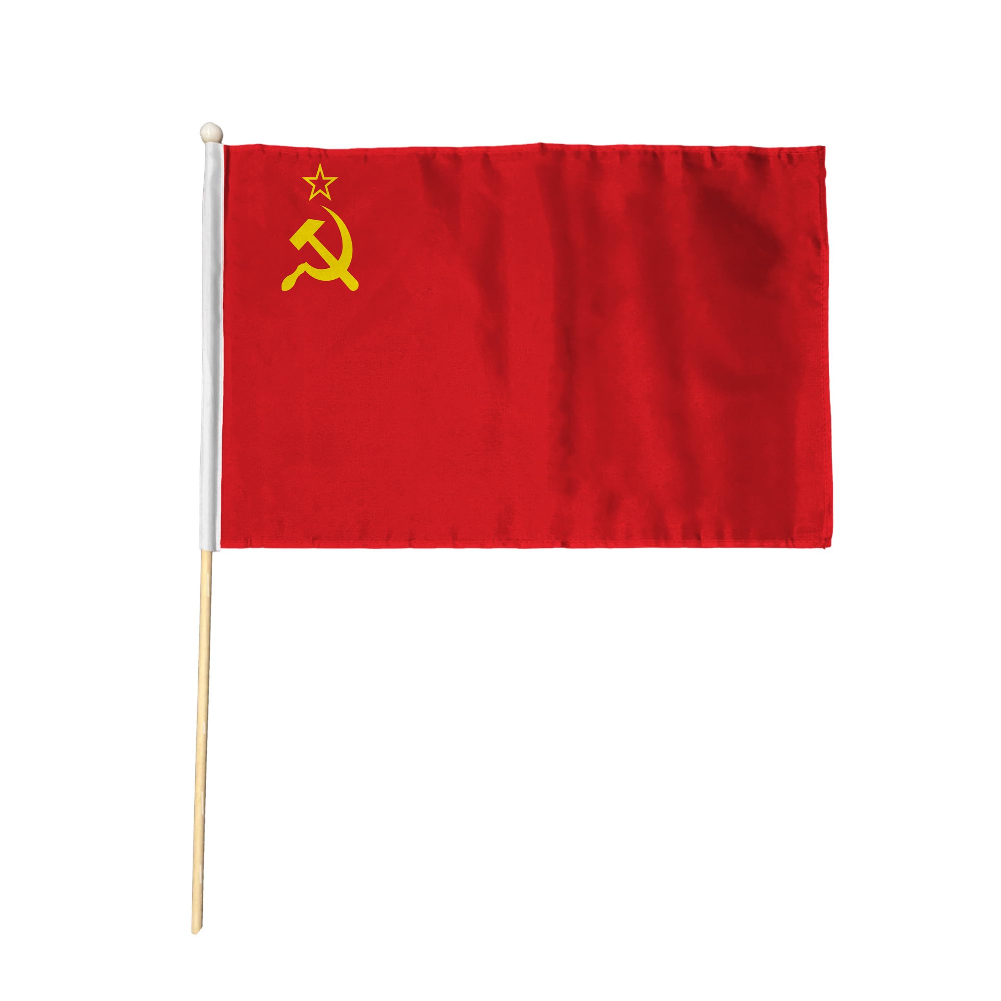 Flagtex USSR Soviet Union Pack of 6 Hand Waving Flag (9x6 Inch) - Premium Wooden Stick Hand Flag 9x6 Inch Natural Wood Pole Historical Red Hammer Sickle Flag Events Parades โ image 1