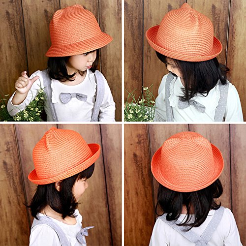 Kids Anti-Uv Straw Sun Hat Cat Ear Summer Cap For Girl Boys Bucket Hat (Khaki) #TOP5