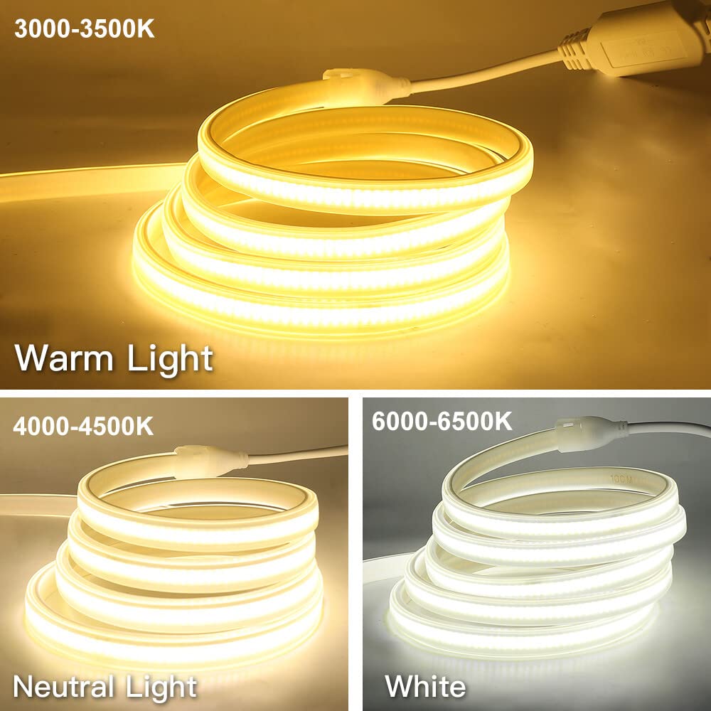 XUNATA Tira de LED COB Flexible de 220V, (Luz Blanco Frio, 25m), IP65 Impermeable, 288 LED/m Luz de Cuerda de Alto Brillo con Cable de Alimentación