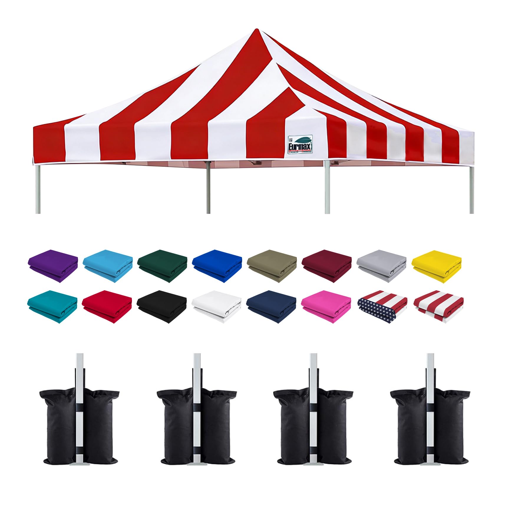 Eurmax USA 10x10 Pop Up Canopy Replacement Top,Universal Instant Canopy Cover ONLY,Heavy Duty UPF 50+ UV Protection,Water &amp; Wind Resistant Tarp,30+ Colors Available,Bonus 4 Sand Bags (Stripe Red)
