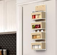 Vista 3 de Simple Houseware Over DoorWall Mount 4 Clear Window Pocket Organizer, Beige