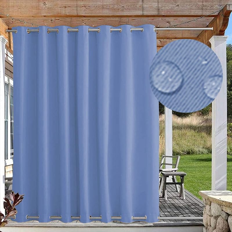 Waterproof Windproof Outdoor Curtains for Patio, Premium Thick Privacy Blackout Curtains with Grommets on Top and Bottom, Fade Resistant Curtain for Gazebo, 1 Panel, W52 xH52, Blue
