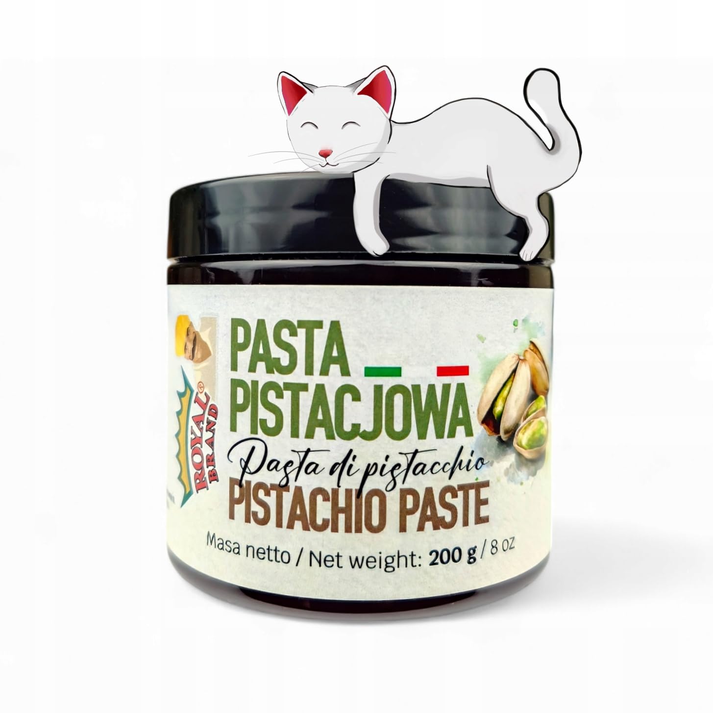 Royal Brand Pasta de pistacho 100% sin aditivos - los mejores pistachos italianos de Sicilia - Crema de pistacho - ‎Pistacho de semillas de pistacho peladas - Para hornear y postres - 200 g