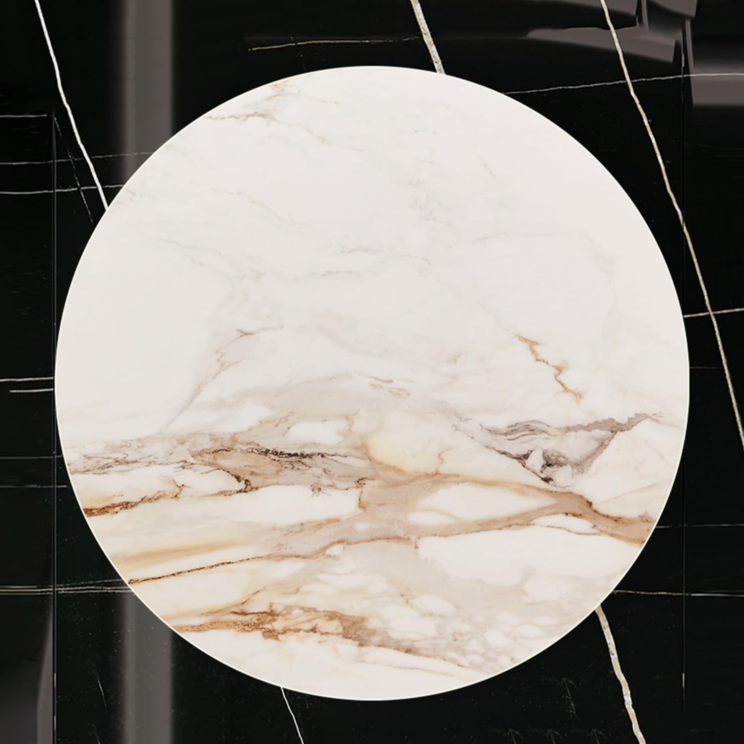 Plateau Tournant en Ardoise, Plateau Rotatif de Bureau Rond, Rotation Fluide et Silencieuse à 360°, Épaisseur 12 mm, Diamètre 60cm/70cm/80cm/90cm/100cm(White-Gold,80cm/32)