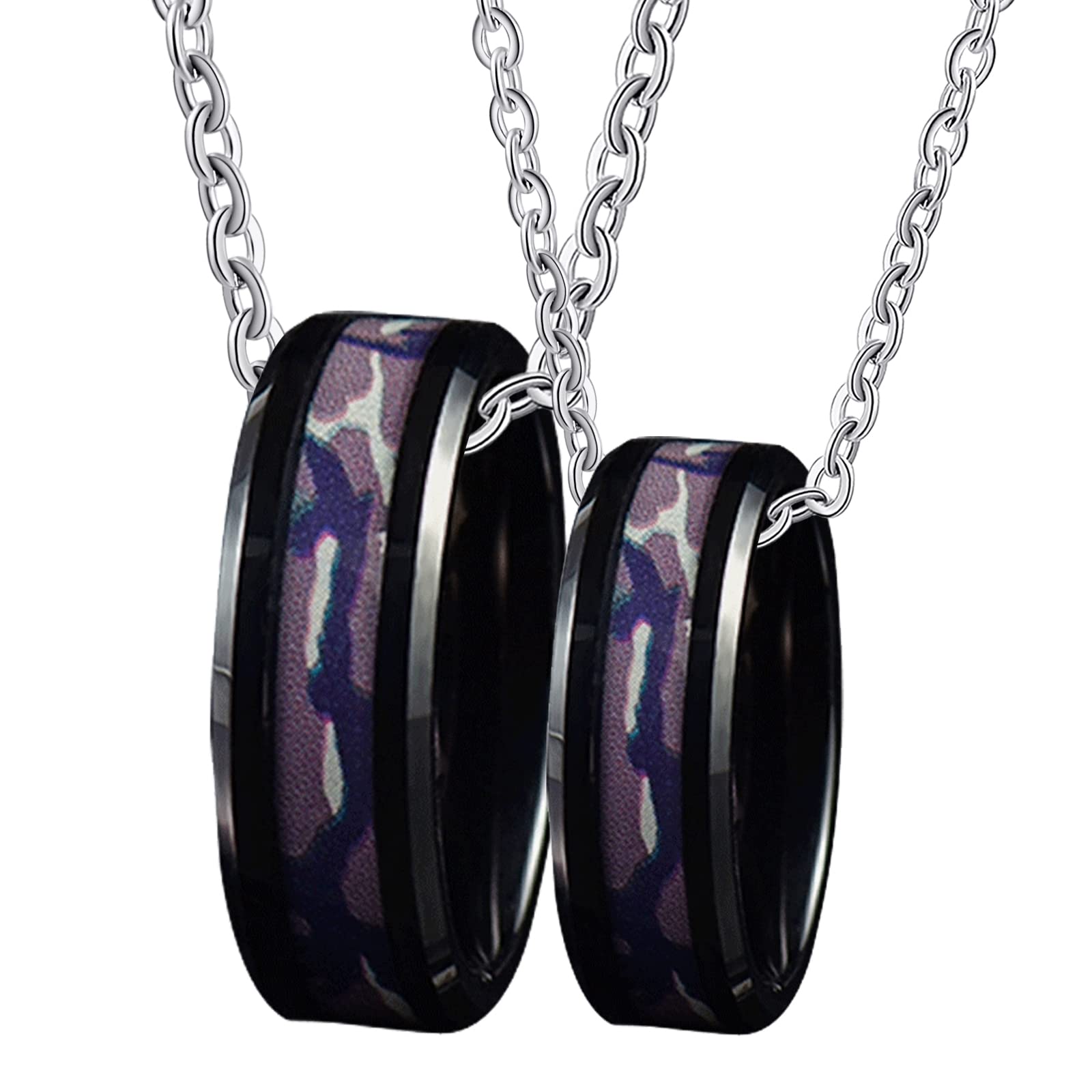 Collar de anillos para mujer, collar de tungsteno grabado de 8 mm, anillo negro, ópalo y collar de madera