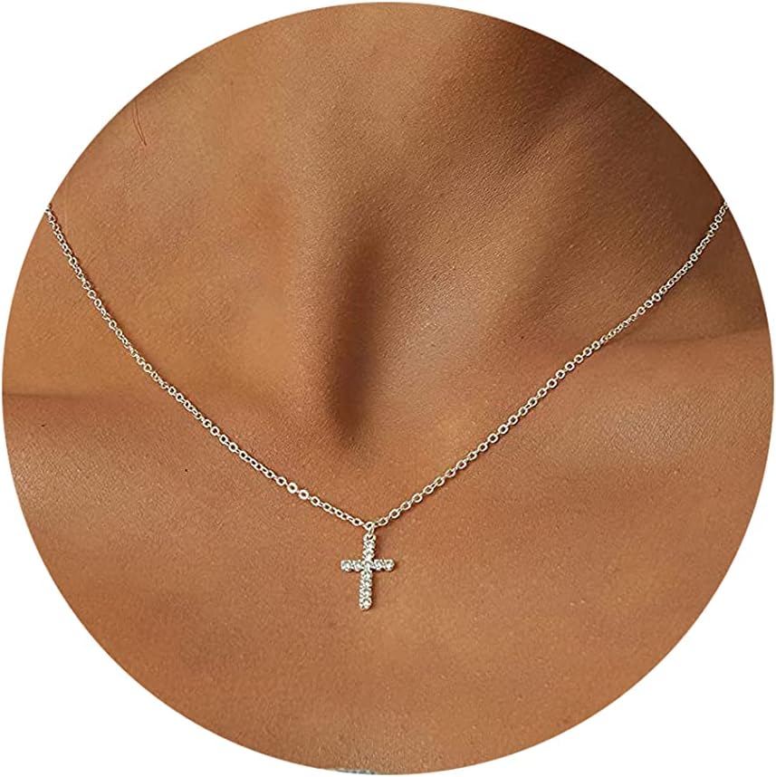 3-cz small silver cross necklace